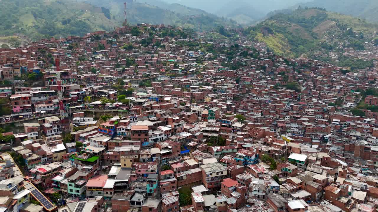 Drone aerial footage of Medellín Comuna 13 San Javier Colombia South American city