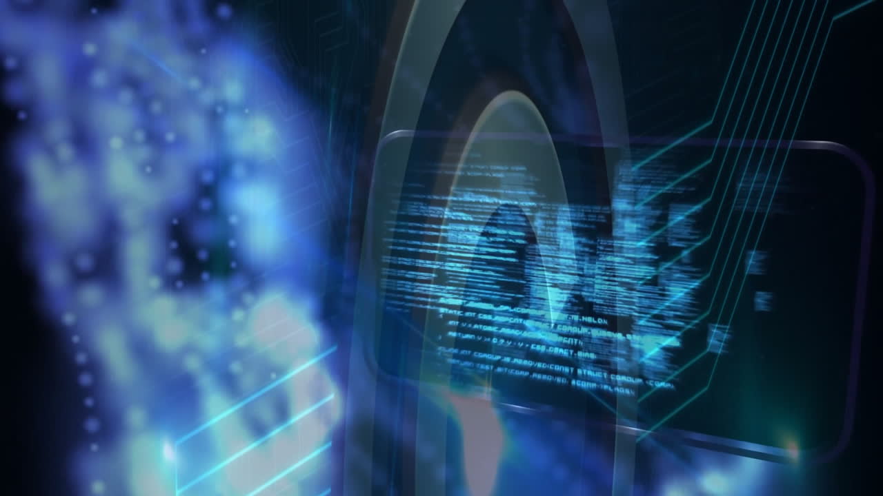 Creating futuristic technology concept, abstract digital patterns and blue light effects