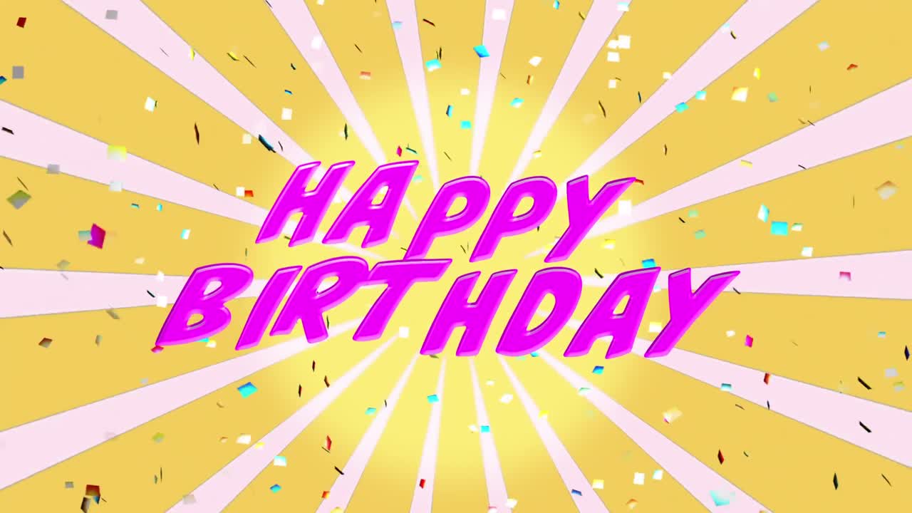 feliz cumpleaños escrito en rayas amarillas y blancas rotativas