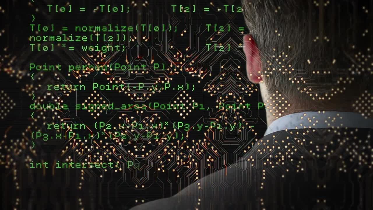 Animation of data processing over caucasian businessman