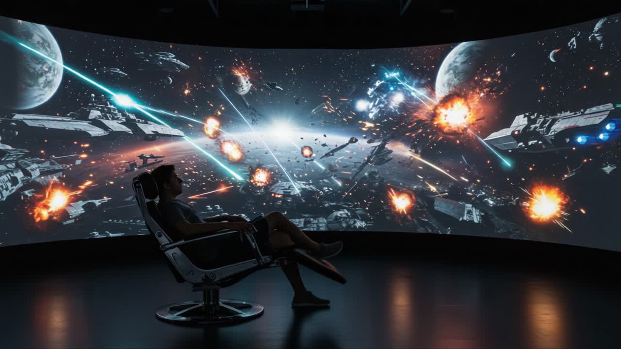 Immersive Space Battle Experience: A Thrilling Journey Through Explosive Intergalactic Conflicts Captured in a Stunning 360-Degree Visual Display