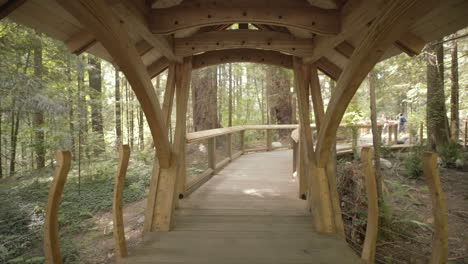 wooden bridge with roof in capilano park