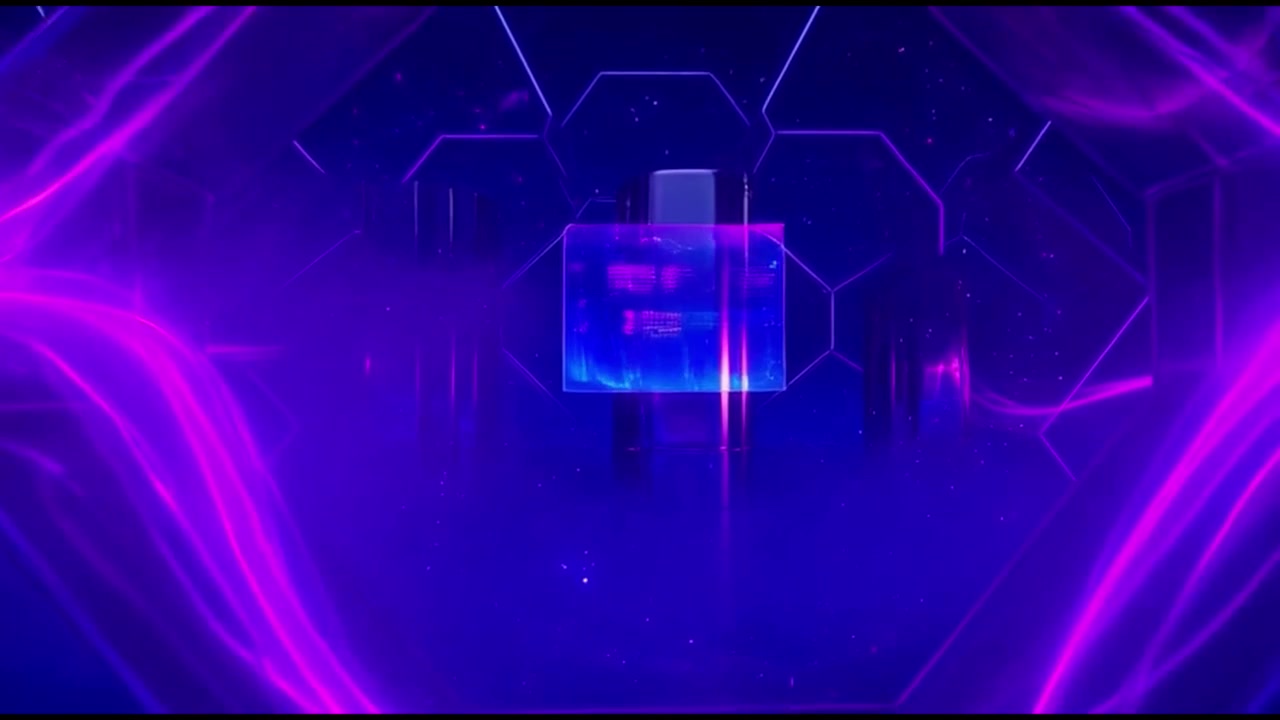 Abstract Digital Background with Glowing Hexagons and Purple Light Trails