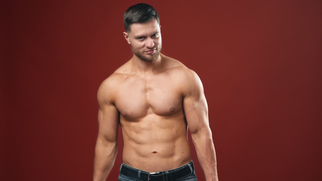 Right choice of healthy lifestyle. Sporty athlete with food and dumbbell in hands