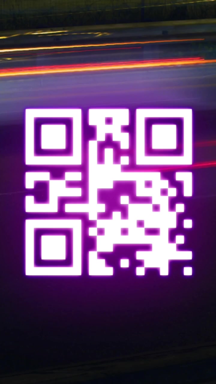 Animation of glowing qr code over red light trails
