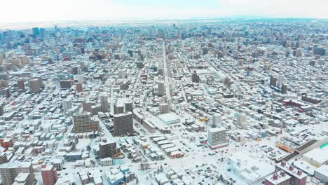 drone flight over sapporo during winter