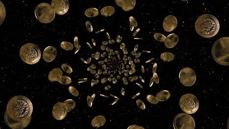 monedas de oro. monedas volando en el túnel.