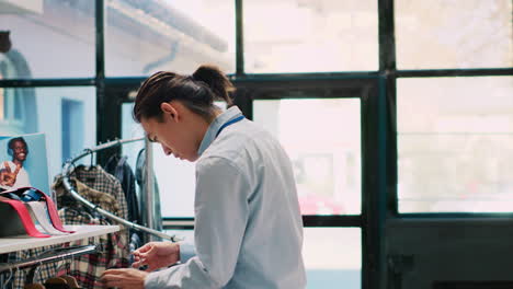 Worker-arranging-stylish-clothes