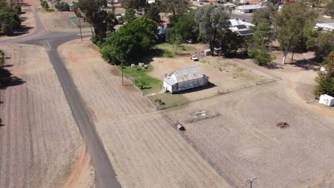 aerial view of a small country catholic chapel in an outback town in australia