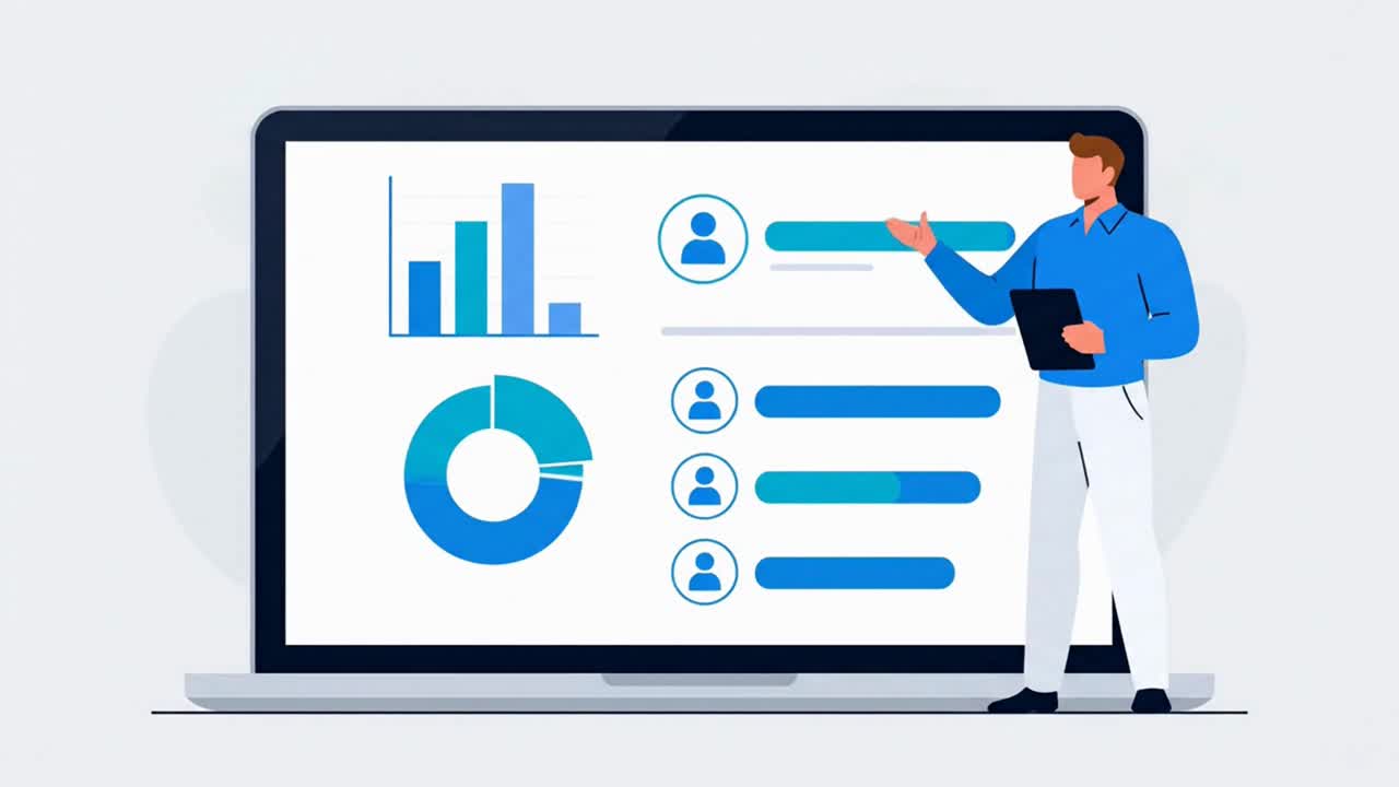 A business manager presenting a data analysis report on a dashboard