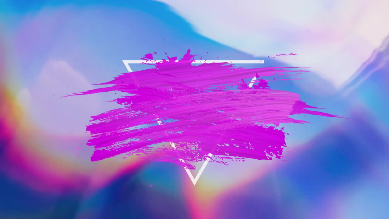 움직이는 다채로운 배경 위에 분홍색 모양의 애니메이션