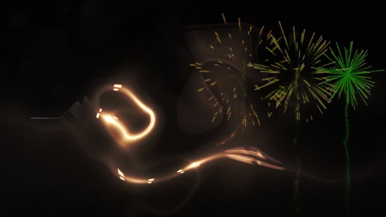 검은색 배경에 폭발하는 불꽃놀이 위에 메리 크리스마스 텍스트 배너의 디지털 애니메이션