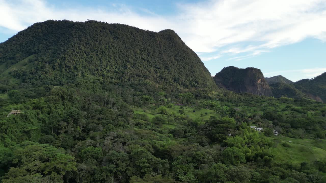 Aerial view of the lush mountains in the Western Andes near Venecia in the Antioquia region of Colombia