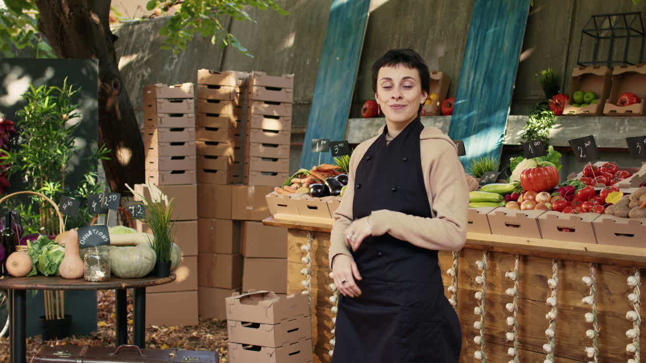 Woman working at a vegetable stand