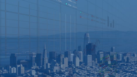 animation of data processing over cityscape