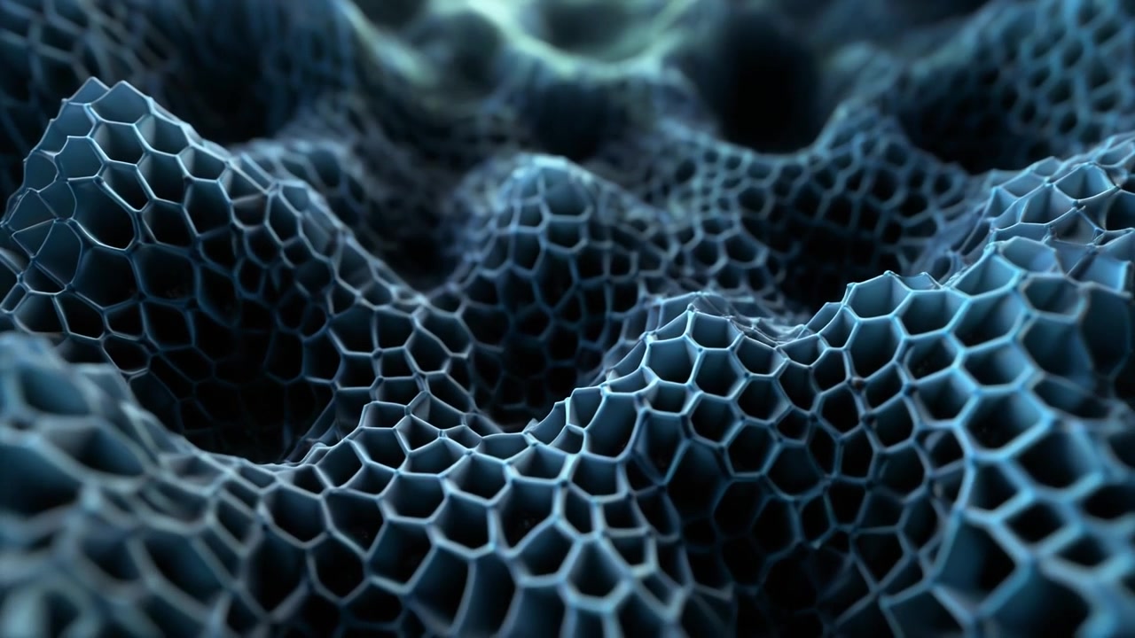 Abstract 3D Animation of Wavy Blue Hexagonal Grid Surface