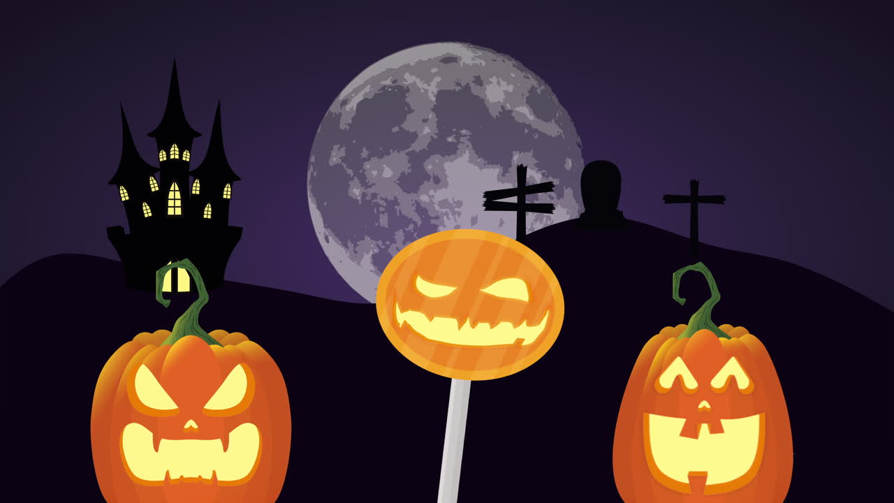 밤에 호박과 함께 할로윈 어두운 장면