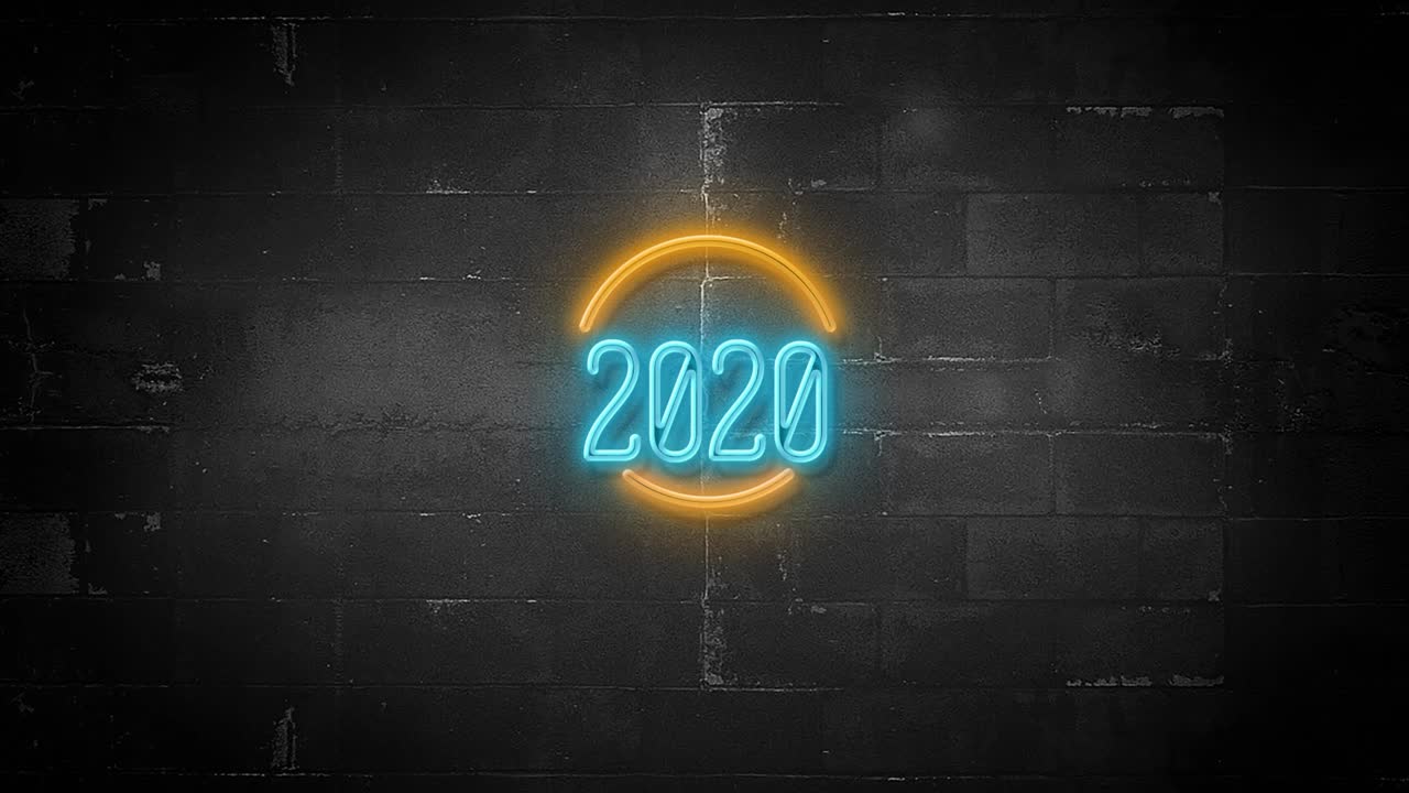 Year 2020 Message on Flickering Neon Sign in 4K Resolution