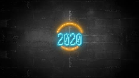 year 2020 message on flickering neon sign in 4k resolution