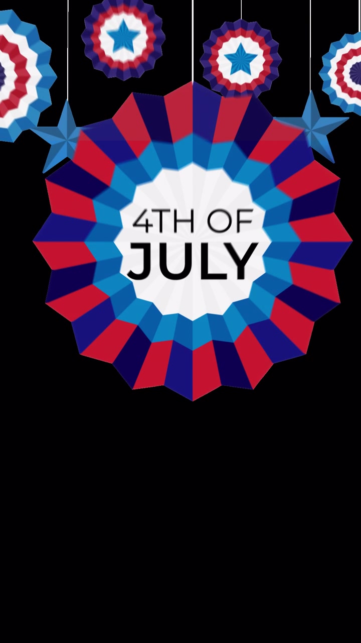 Fourth of July Patriotic Paper Decorations Hanging on Black Background