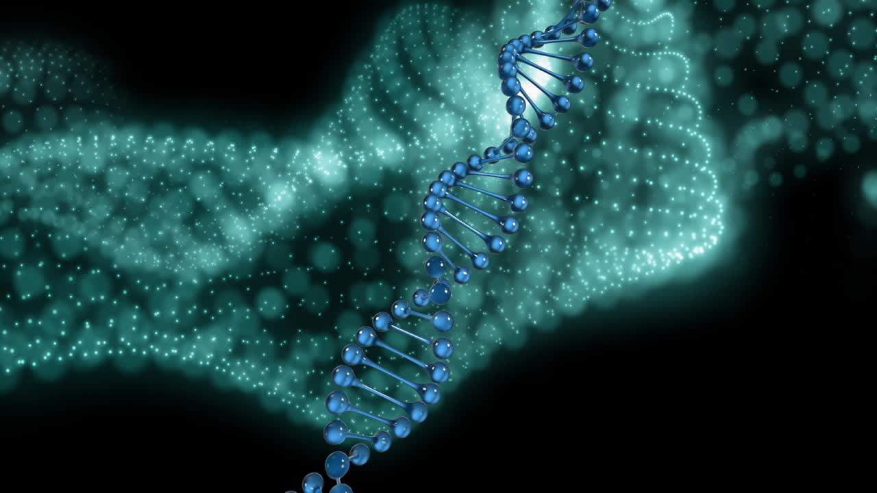 animación de cadena de adn y malla brillante con red de conexiones