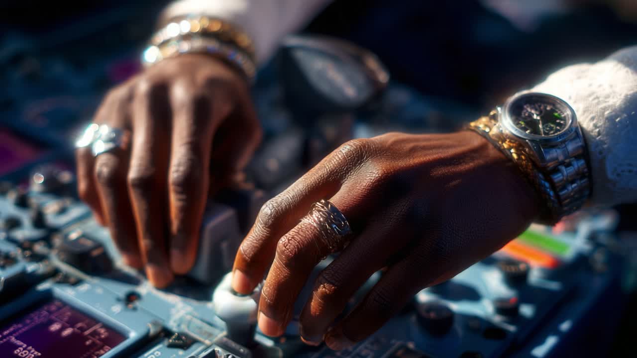 Skilled Hands Operate an Aircraft Control Panel with Precision, Showcasing Attention to Detail and Expertise in Aviation Mechanics During Flight Operations