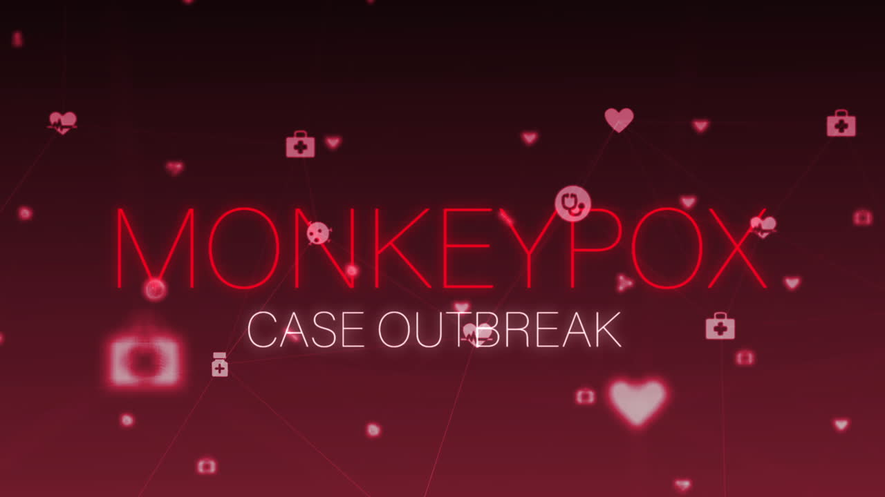 animación de texto de viruela del mono e iconos médicos sobre fondo negro