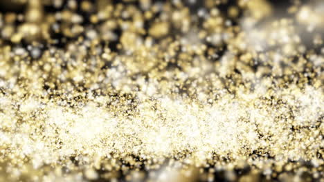 golden bright luxurious small particles move chaotically on a dark background. a blurred glow of gold. looped animation.