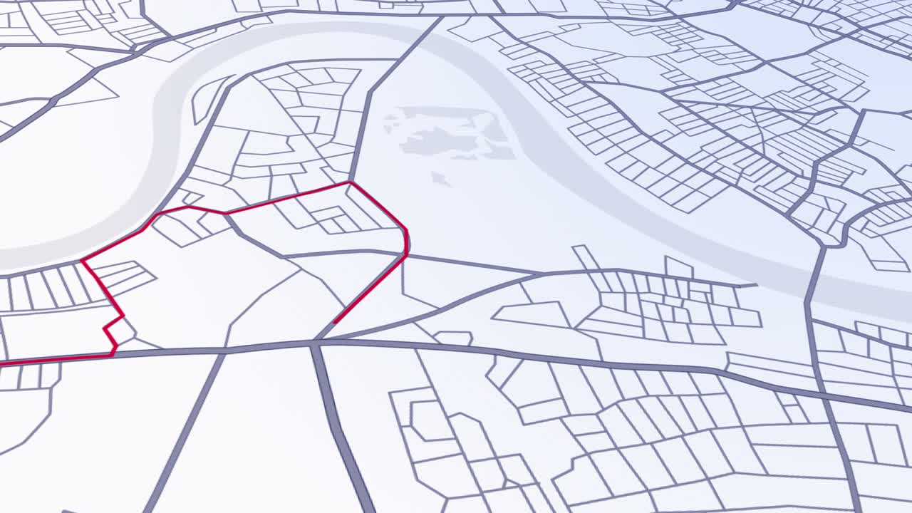 sistema de navegación de mapa gps animación. destino de ruta calles de la ciudad 3d. búsqueda de dirección, pista o dirección. detección de ubicación de pines. tecnología de mapeo y localización de posición fondo de movimiento de alta tecnología