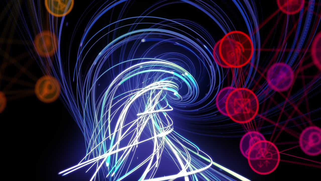 검은색 배경에 연결과 파란색 선의 애니메이션