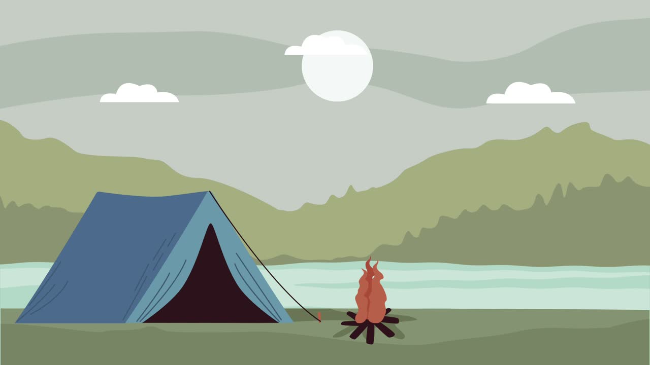 camping zone with lake scene