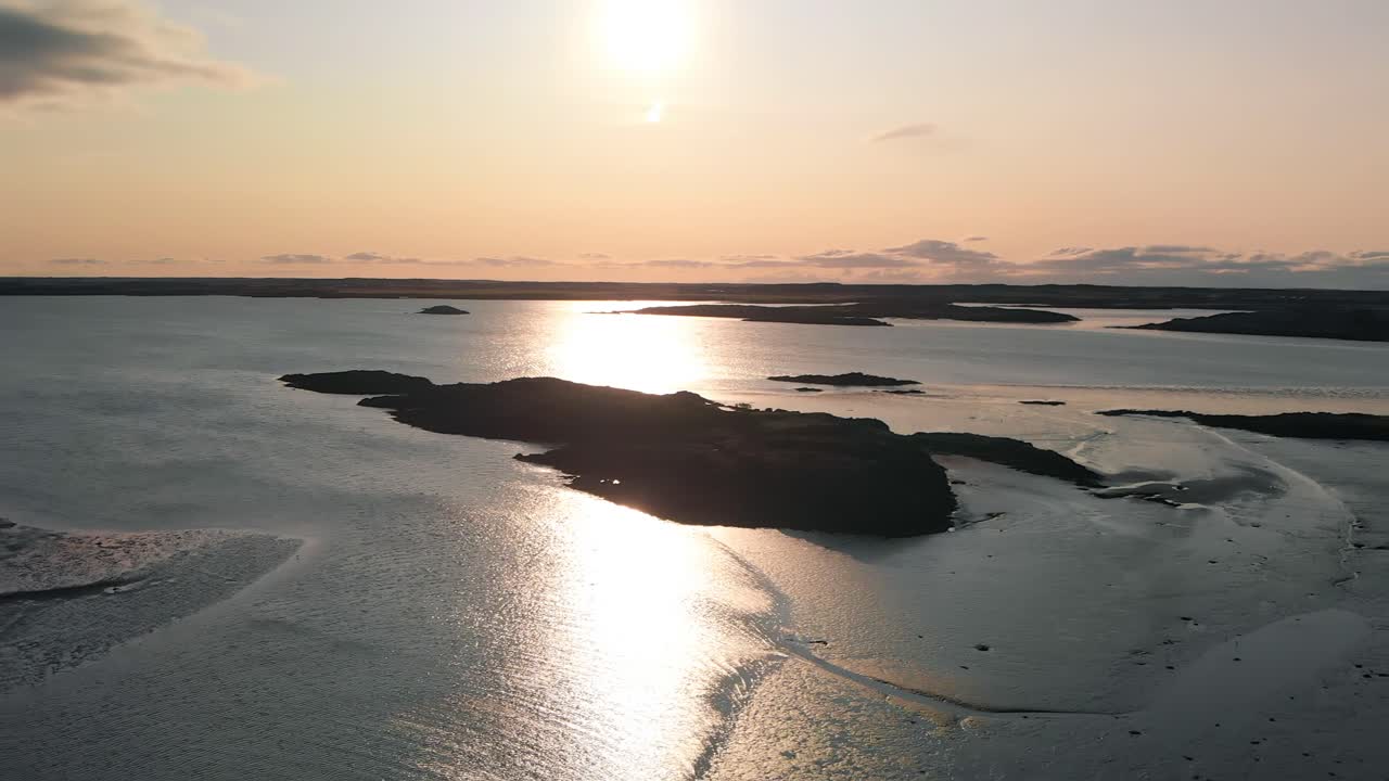 Panoramic view of town Borgarnes in South-Western Iceland from a drone viewpoint.