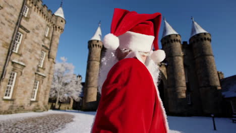 Santa Claus at a Historic Castle in Winter