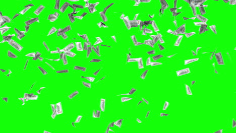 100 dollar bills falling on green screen