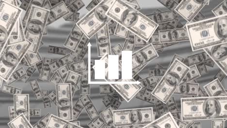 animation of american dollar bills floating over statistics
