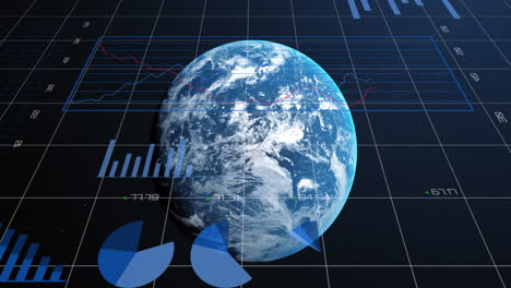 Animación-Del-Procesamiento-De-Datos-Estadísticos-Sobre-El-Globo-Contra-Fondo-Azul