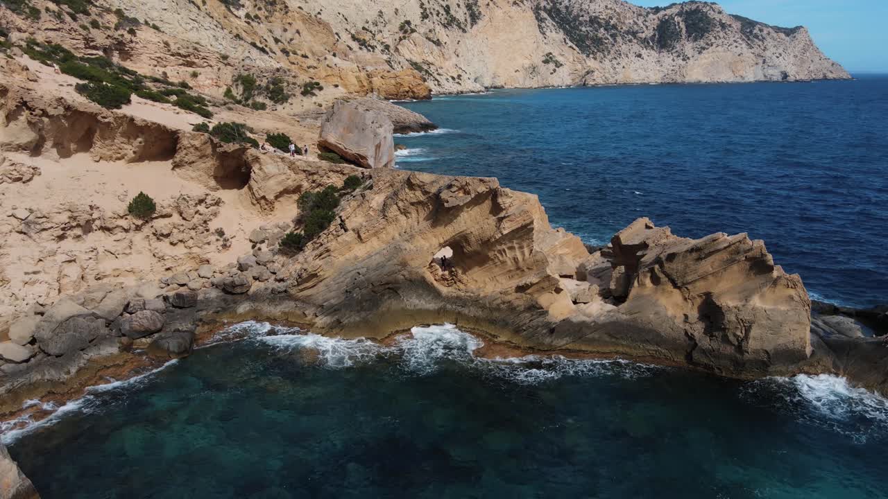 Aerial view of a natural geological formation on the coast of Ibiza