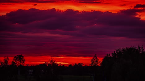 una puesta de sol dorada, vibrante y colorida hasta el paisaje nublado del atardecer sobre el bosque