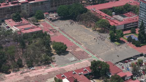 people in earthquake drill, mexico city, aerial view