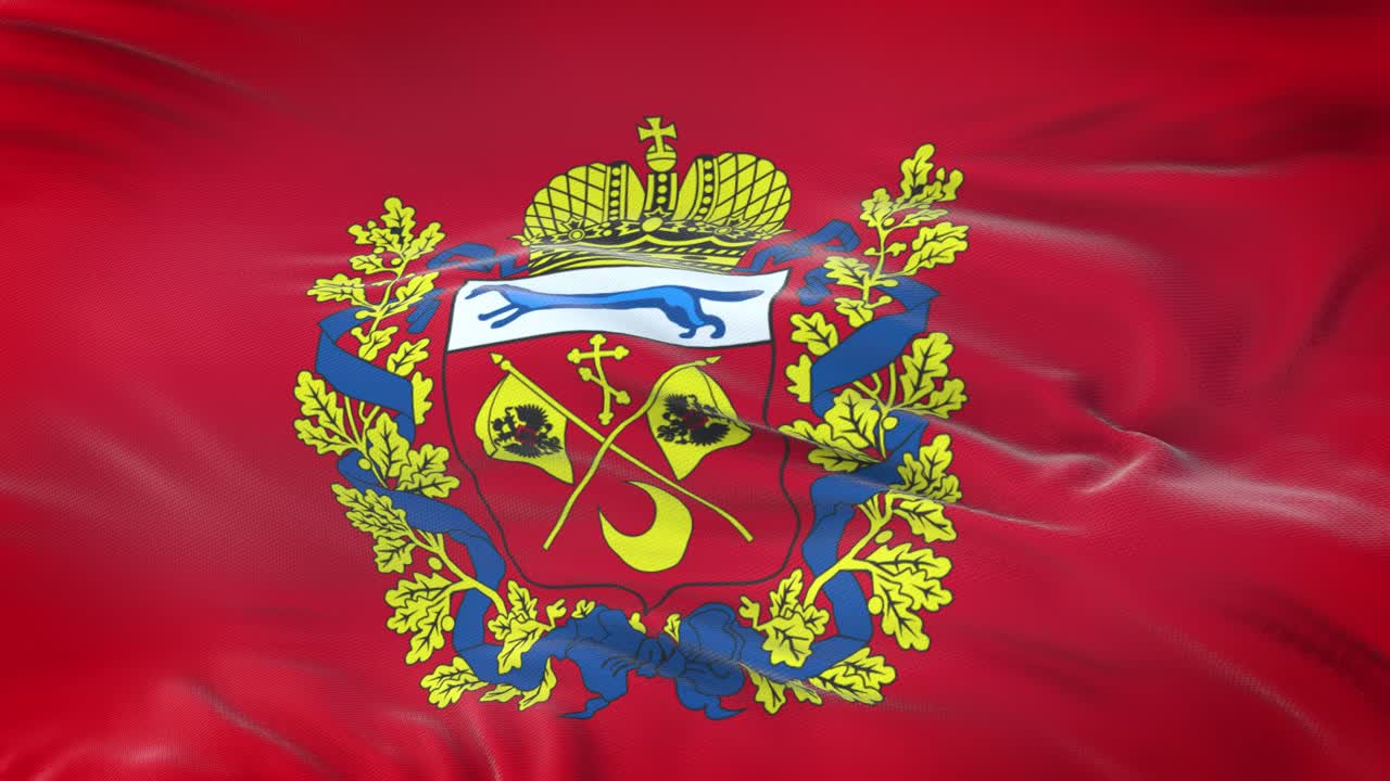Orenburg oblast (Federal subject of Russia) flag waving in the wind with highly detailed fabric texture. Seamless loop
