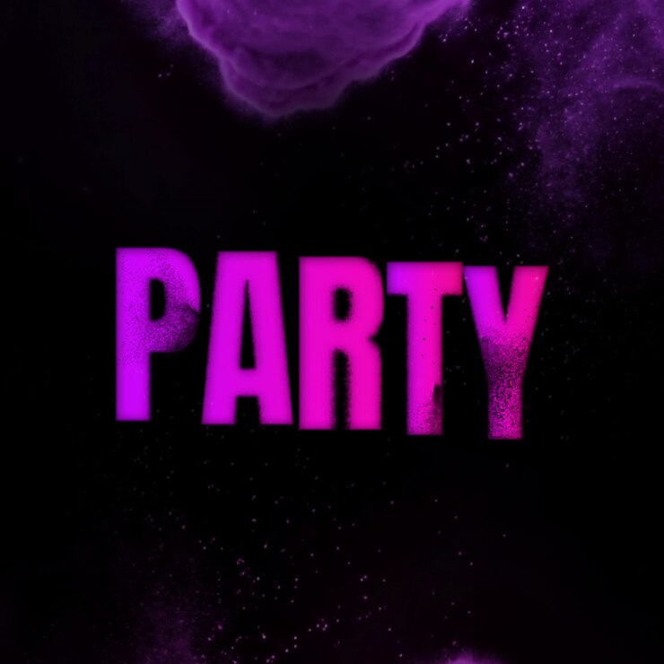 Purple Party Text Graphic