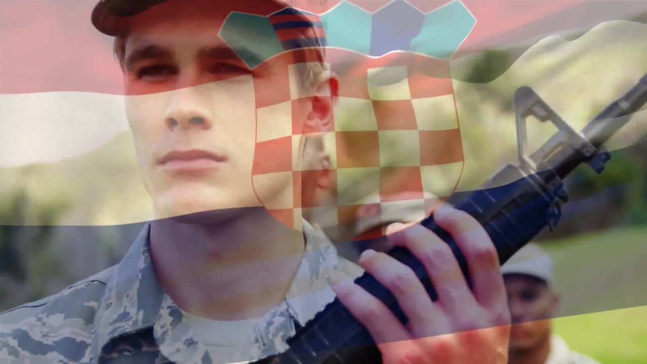 군인 들 위 에 있는 크로아티아 의  ⁇ 발 의 애니메이션