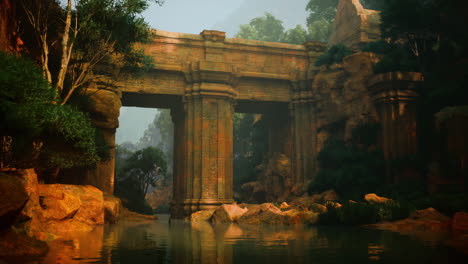 ancient temple ruins in a lush jungle