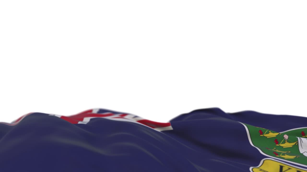 버진 아일랜드 영국: 바람의 루프에서 흔들리는 직물 발, 버진 아일랜드 영국에서 바람에 흔들리는 봉제 된 직물 배너, 반 채워진 색 배경, 텍스트를위한 장소, 20 초 루프.