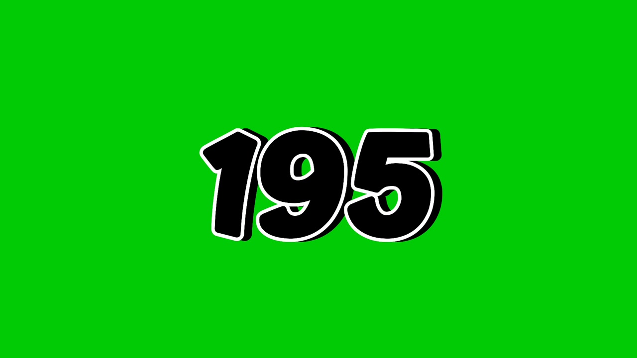 Number 195 Reveal Animation with Smoke Effect on Green Screen Black Cartoon Style Motion Graphic Element