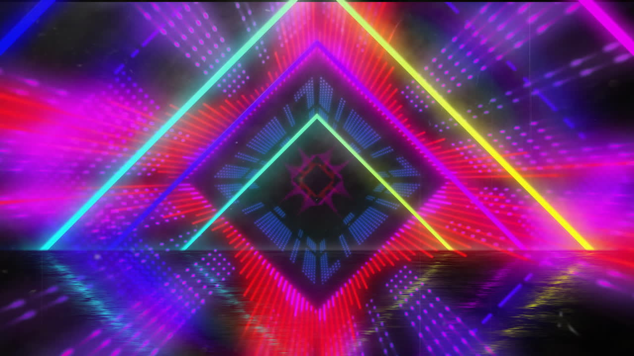 Animation of colourful digital tunnel on black background