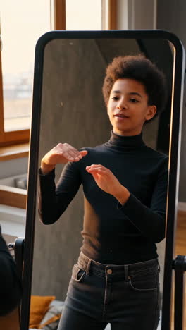 boy looking at himself in the mirror