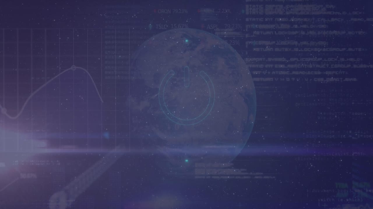 Animation of off button over globe and data processing