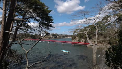 japanese red bridge leading to fukuurajima in matsushima, japan