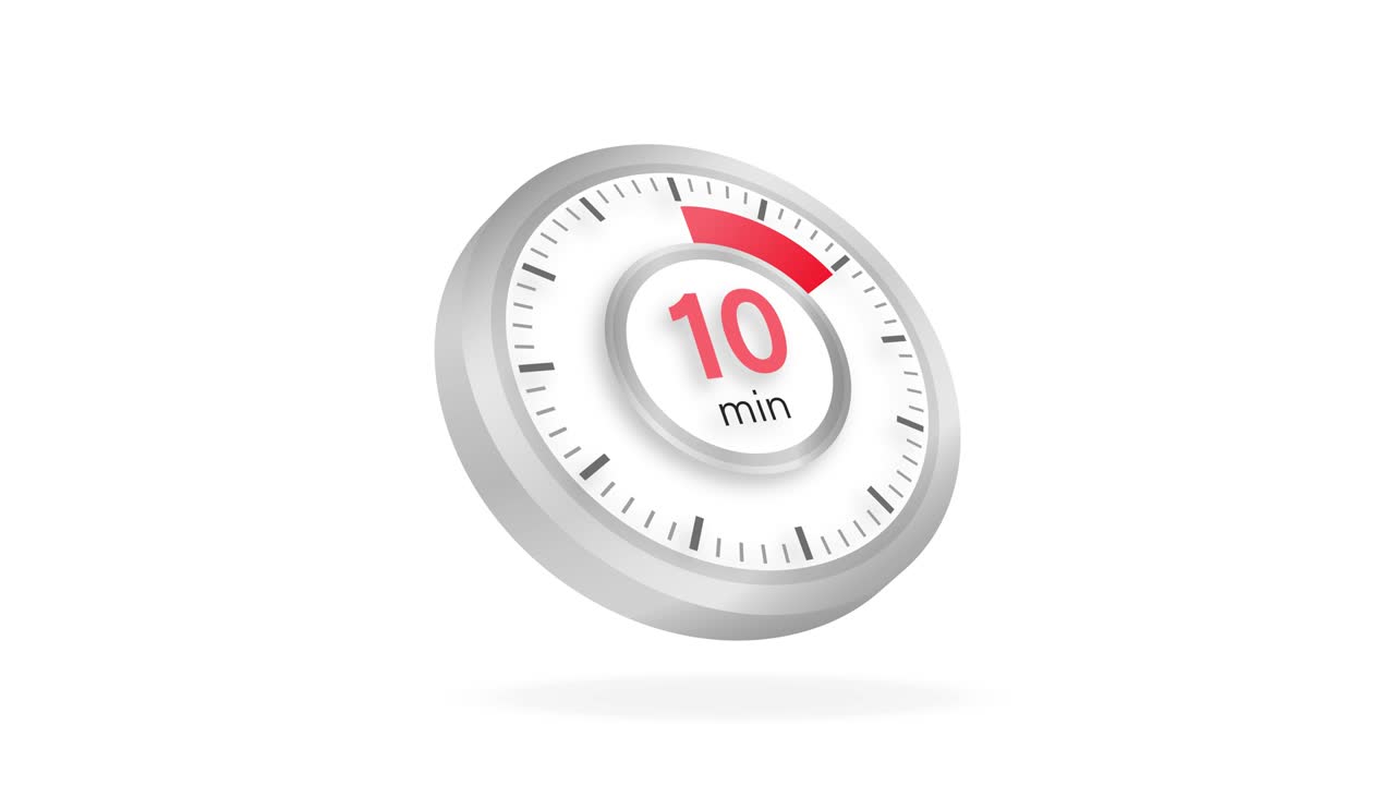 The 10 minutes timer. Stopwatch icon in flat style. Motion graphics.